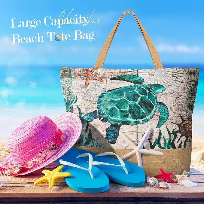 Trifabricy Beach Bag for Women, Large Beach Tote Bags with Zipper, Woven Straw Tote Waterproof, Swim Gym Shopping Travel Bag
