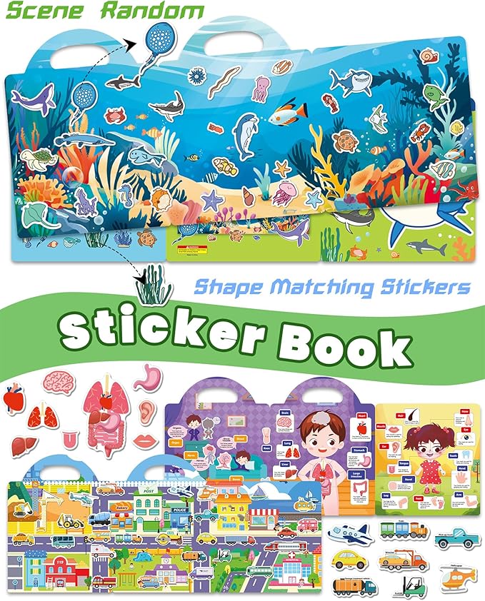 Walenced Reusable Sticker Book for Toddlers, Stickers for Kids, Toddler Sticker Book, Toddler Craft Activities, Toddler Travel Toys Boy Girl Birthday Gifts