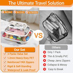 YQBRAO 3-Pack Clear Hard Shell Zipper Case, 1.2mm Heavy-Duty Crush-Proof Makeup Bag, Multi-Size Set (L+M+S) for Diaper Bag Organizer, Toys, Art Supplies & TSA Approved Clear Zipper Pouches