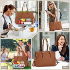 Laptop Bag for Women with Insulated Lunch Compartment 15.6 Inch Pu Leather Work Tote Computer Briefcase Bag for Office