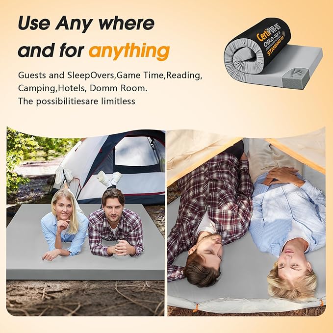 CYMULA Camping Cot Mattress 2in Memory Foam Sleeping Pad,Soft Warm Non-Slip Camping Mattress Topper with Retaining for Adults,Portable Roll up Pad for Travel（only Mattress）