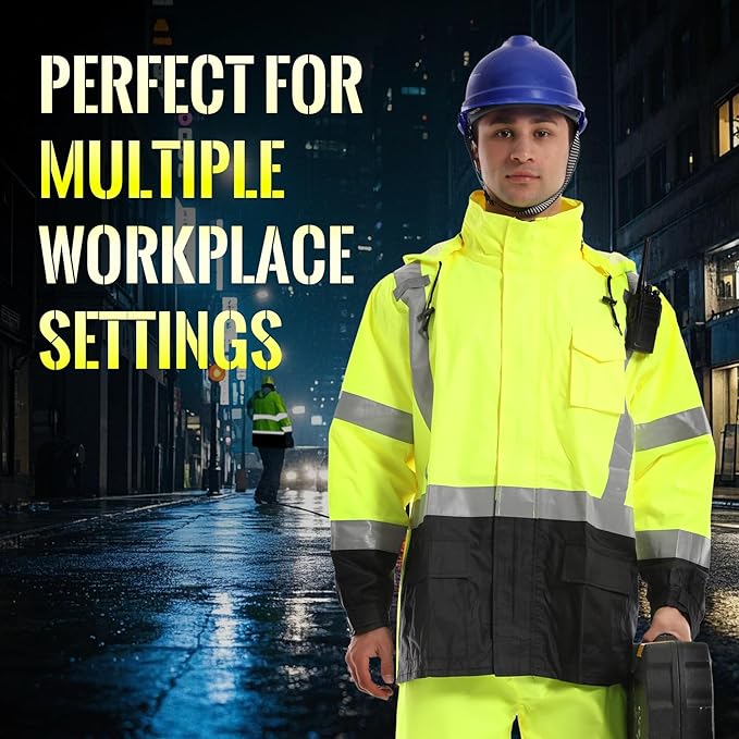 SKSAFETY Hi Vis Safety Rain Jacket for Men, Construction Work Rain Gear Heavy Duty Class 3 Rain Coat Waterproof Lightweight