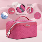 BOYATU Travel Makeup Bag Cosmetic Bags for Women: Large Capacity 3 Pcs Set Make up Bag with Compartments - Waterproof Vegan Leather Toiletry Organizer Bags with Handle (M-73Rose)