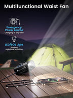 Koonie Portable Waist Clip Fan, Personal Fan with 100 Speed Levels, Belt Cool Clip on Pants with 13500 RPM Strong Airflow, Rechargeable Battery, 24H Use Time, Under Shirt for Outdoor Work, Black