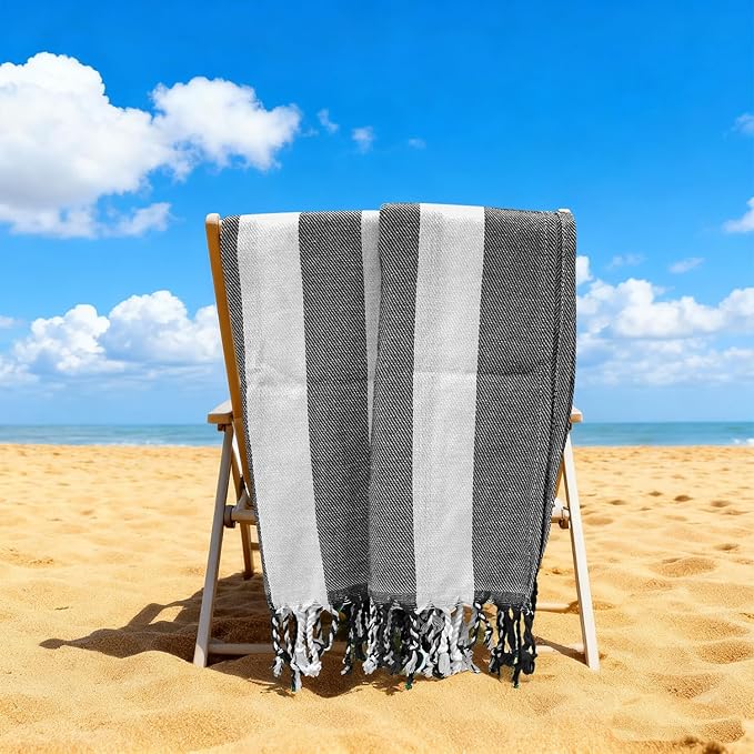 12 Pack Turkish Beach Towel 36"x71" Extra Large Beach Towels Sand Free Bath Towels Adults Lightweight Quick Dry Pool Towels Black