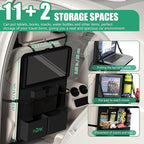Plzpik Car Backseat Organizer with Tablet Holder,11 Storage Pockets with Foldable Food Tray, Protector Kick Mats for Kids, Travel Accessories Organizer (Black, 1Pack)