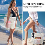 Iioscre Beach Bag for Women, Causal Hobo Pool Bags with Zipper Inner Pocket, Foldable Swim Tote Bag for Vacation Essentials