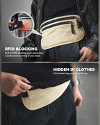 VULKIT Money Belt for Travel, Hidden Passport Holder, Anti-Theft Travel Wallet Under Clothes, RFID Blocking Waist Pouch, Undercover Fanny Pack, Cream White