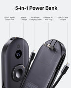 10000mAh Power Bank for iPhone 17 Pro/17/Air/16/15, Portable Charger for Apple Watch, for AirPods, iPad, Beats Studio Pro and More Phones, Tablets, Headphones, Built-in AC Wall Plug and Cables