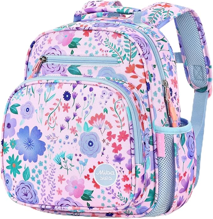 mibasies Toddler Backpack for Girls 2-4: Preschool Kindergarten Backpack - Cute Kids Backpacks for Girls - Flower Pinkish Blue