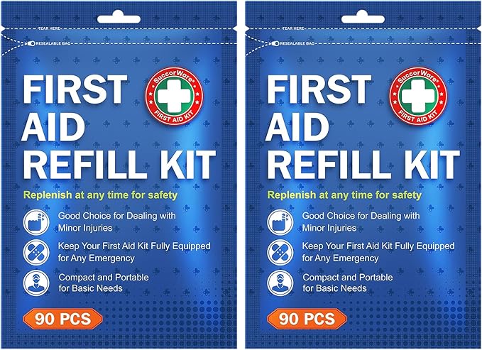 SuccorWare 90 Pieces First Aid Refill Kit - Wound Care Kit Includes Bandages for Home, Travel, Hiking - Portable Replacement Kit for First Aid Medical Supplies（2 Set）