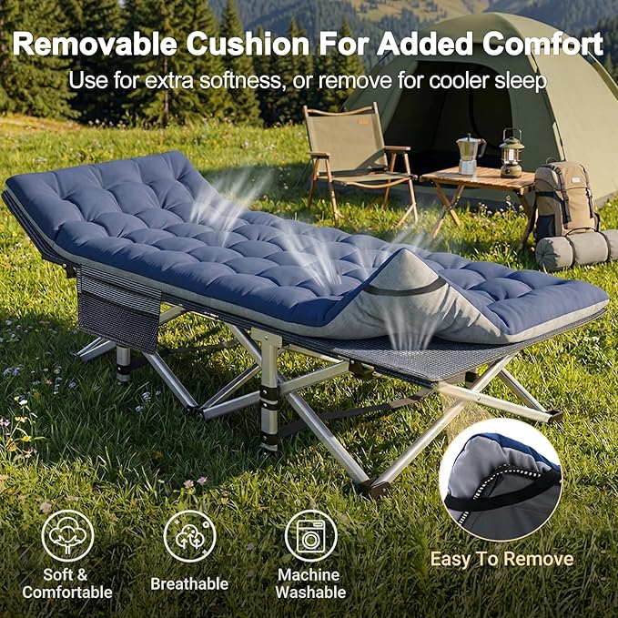 ABORON Camping Cot for Adult 28" Extra Wide, 2PK Heavy-Duty 1200D Oxford Cot for Sleeping, Portable Folding Camp Bed with Mat & Carry Bag