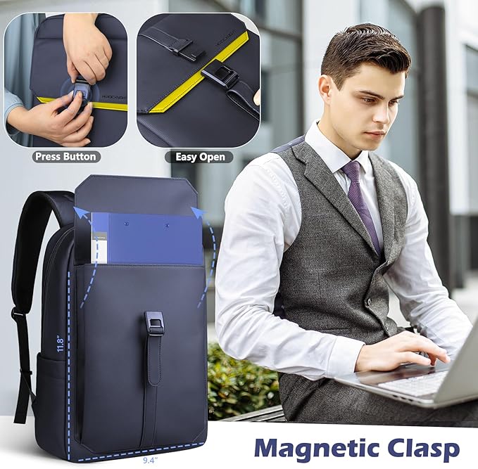hk Slim Laptop Backpack for Men Women, Lightweight Business Backpacks 15.6 Inch Water-resistant Computer Bag for College Work Daily