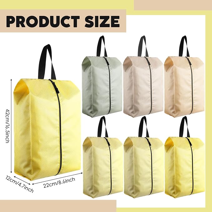 6 Pcs Travel Shoe Bags with Zipper Nylon Portable Waterproof Suitcase Shoe Organizer Packing for Golf(L,Yellow)
