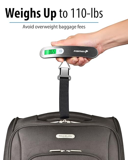 Fosmon Digital Luggage Scale (2 Pack) Digitial LCD Display Backlight Baggage Scale with 110lbs Capacity, Portable Stainless Steel Hanging Luggage Weight Scale with Tare Function for Travelers - Silver