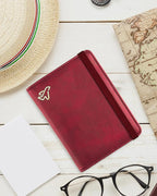 WALNEW Passport Holder for Travel, RFID Passport Cover Wallet for Women Men, PU Leather Passport Book Card Holder Case with Pen (Elastic Band Closure, C-Red)
