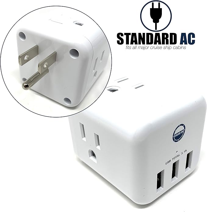Cruise Approved Power Strip Non Surge Protector for Cruise Ship Multi Plug, 6 Outlets, 3 USB & 3 AC Outlet for Carnival, Celebrity, Princess, Norwegian & Major Lines in 2026 & 2027