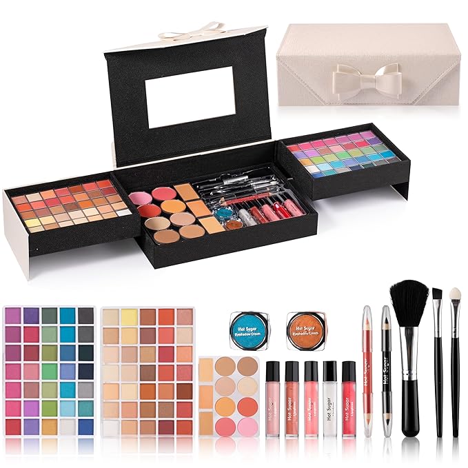 Hot Sugar Beginner Makeup Kit - 92 Piece Makeup Set for Women, Complete Full Face Cosmetics Collection, Ideal Makeup Gift Set (White)