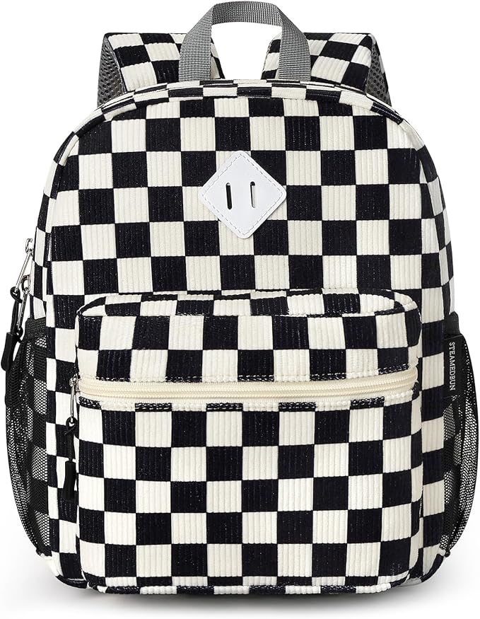 STEAMEDBUN Corduroy Toddler Backpack for Boys Girls 2-4, Kids Preschool Backpack for Kindergarten - Checkered