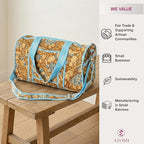 ATOSII Large Duffle Bag, Handblock Print 100% Quilted Cotton for Overnight Trip, Travel Weekender, Luggage, 2 Pockets with Zipper, 1 Front Pocket, Detachable Long Strap, 20 X 10 X 12 Inches, Sienna