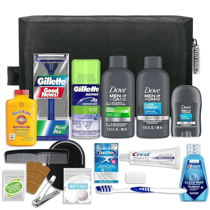 Convenience Kits International Men's Premium 20-Piece Travel Hygiene Kit, 24 Count Bulk Case for Hotels, Shelters, Disaster Relief