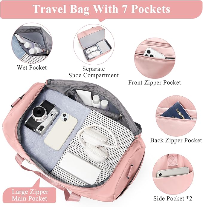 Extra Large Travel Duffle Bag,Carry on Overnight Weekend Bag with Shoes Compartment,Weekender Bags for Women for Travel Business Trips Sport Hospital