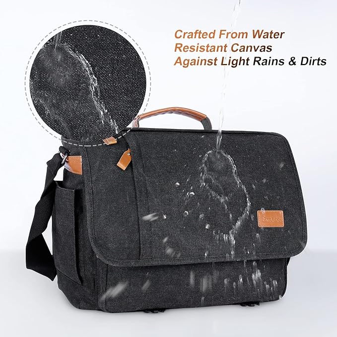 ESTARER Men Messenger Bag 15.6 inch, Computer Work Bag Water-resistant Canvas, Laptop Shoulder Bag Briefcase Satchel, Dark Grey