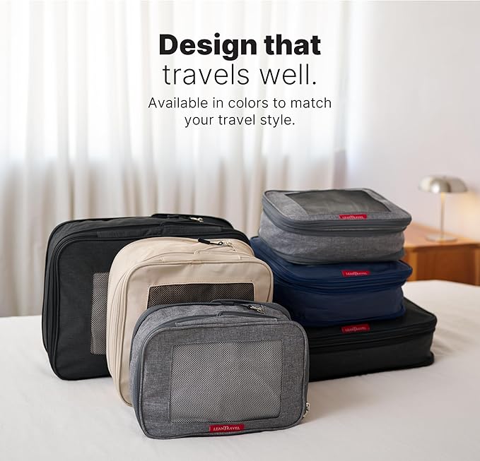 LeanTravel Premium Compression Packing Cubes for Travel - Suitcase Organizer Bags with Double Zipper & Breathable Mesh Panel - Space Saving Carry On Luggage Essentials (1 Large Bag, Grey)