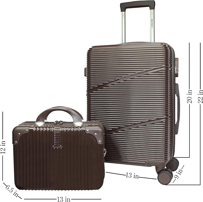 World Traveler VentureX Airline Approved 2-Piece Carry-On Luggage Set – Lightweight Hardside Polycarbonate Suitcase with Spinner Wheels - Brown