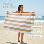 Premium Velour Cabana Beach Towel 2 Pack, 30” x 60” Soft Plush Cotton Pool Towel, Absorbent Quick Dry Towel for Beach and Pool (White Beige)