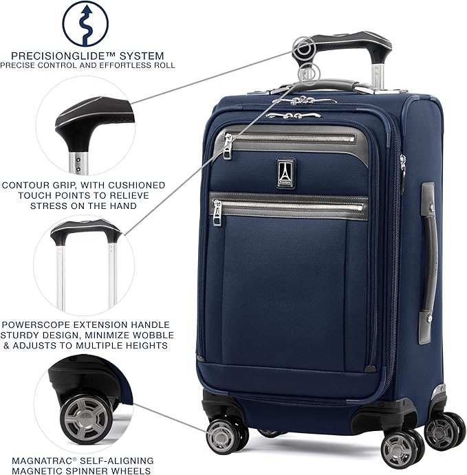 Travelpro Platinum Elite Softside Expandable Luggage, 8 Wheel Spinner Suitcase, TSA Lock, Men and Women, Dark Blue, 2-Piece Set (21/25)