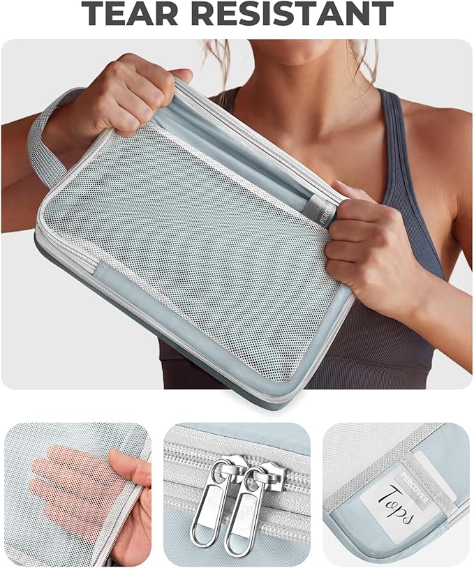 Percover Compression Packing Cubes 4-Piece Set, Packing Cubes Compression for Travel with Label Pockets, Travel Organizer for Carry On & Checked Luggage, Slate Blue