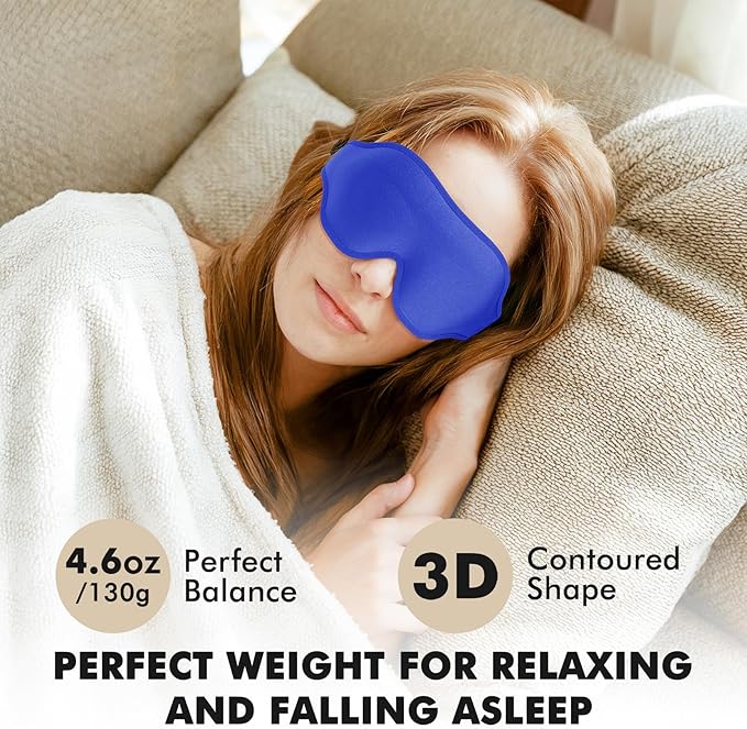 Sleep Eye Mask for Men Women, Weighted Sleeping Mask for Side Sleeper, Travel Blackout Night Blindfold Eye Shade Cover with Adjustable Strap (Sapphire)