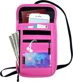 RFID Blocking Travel Neck Wallet Pouch and Passport Holder, Travel Neck Pouch Passport Holder for Women & Men - Rose