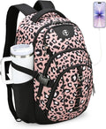 Swissdigital Laptop Backpack with USB Charging Port, Travel Backpack Fits 15.6 inches Computer, 31L Backpack for Women, Pink Leopard | SD803-102