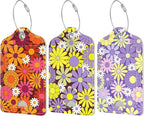 Rimilak 3 Pcs PU Leather Luggage Tags for Suitcase, Travel Cruise Luggage Tag with Privacy Flap, Name ID Label and Metal Loop for Women Men Baggage Handbag School Bag Backpack, Small Flower
