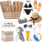 Trifabricy Beach Bags for Women, Summer Straw Bag, Woven Straw Beach Tote Bag Shoulder Handbags