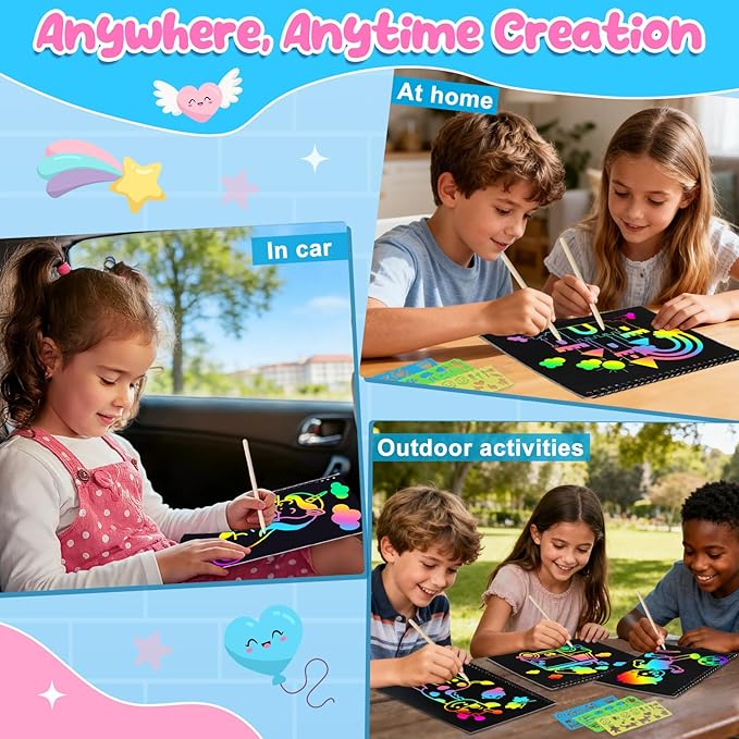 ZMLM Scratch Paper Art-Crafts Gift: 2 Pack Rainbow Notebooks Supplies Toys Easter Basket Stuffers for 3 4 5 6 7 8 9 10 Years Old Girls and Boys Kids Birthday Party Travel Games (Pink & Blue)