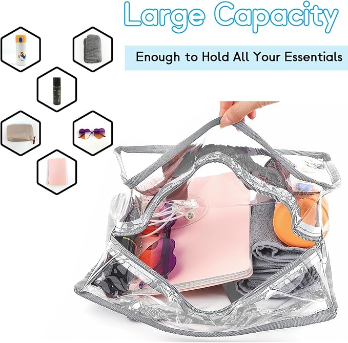 Hoiny Clear Bag for Stadium Events Approved, 12x6x12 Large Transparent Tote Bag with Zipper for Gym Concert Sports Festivals