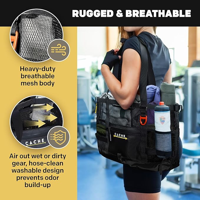 Cache Taxi-Way Tactical Mesh Tote Bag, Large Gym & Travel Bag with MOLLE Webbing (35L), Multi-Pocket Storage, Water Bottle Holder, Magnetic Closure