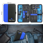 Professional Stainless Steel Nail Clipper Travel & Grooming Kit Nail Tools Manicure & Pedicure Set of 18pcs with Luxurious Case (Black/Blue)