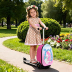 Scooter Suitcase for Kids, Ride on Luggage for Girls Aged 3-8, Scooter Luggage with LED Wheels
