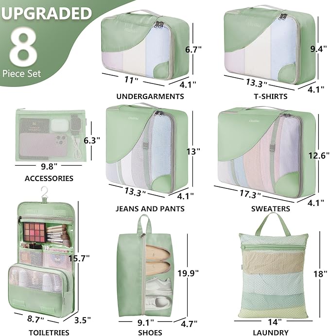 8 Set Packing Cubes for Travel, Gifts for Women Mom,Anti-Tearing Suitcase Organizer,OlarHike Vacation Essentials & Accessories for Cruise Ship