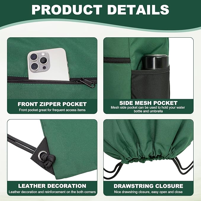 HOLYLUCK Men & Women Outdoor Sport Gym Sack Waterproof Drawstring Backpack Bag (Standard with drawstring, Dark Green)