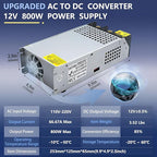 New Upgraded DIY SMPS 110V AC to DC 12V 66A 800W Power Supply,12v Power Supply,110v to 12V Converter Voltage Transformer for Motor Pump CCTV 3D Printer Air Compressor Led (12V-66Amp-800W, 12V)