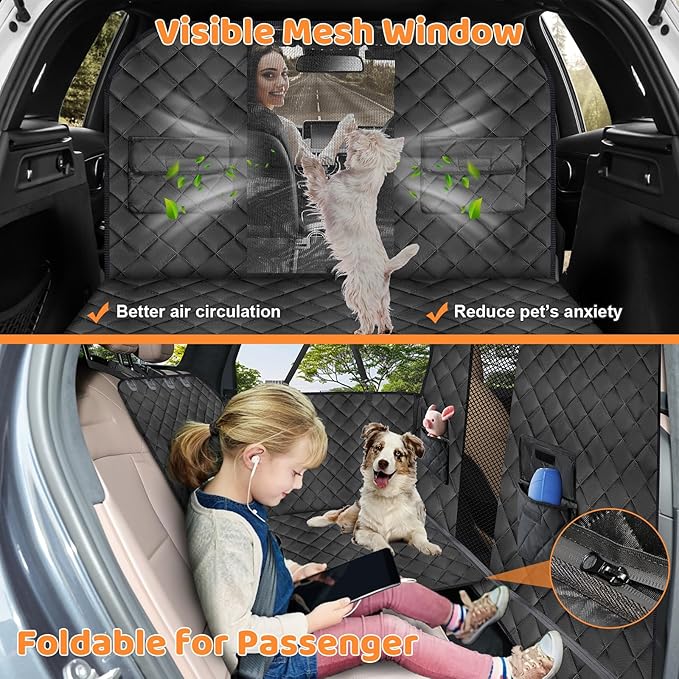 URPOWER 2026 Upgraded Back Seat Extender for Dogs - Large Hard Bottom Dog Car Seat Cover Holds 550lbs, Waterproof Dog Hammock Pet Bed with High-Density Foam Non-Slip Backseat Protector
