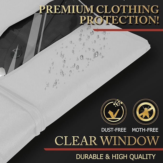 Hleelomi 5 Pack 40-inch Suit Bag Garment Bag for Travel and Storage, Garment Bags for Hanging Clothes with Zipper and Visible Transparent Window, White