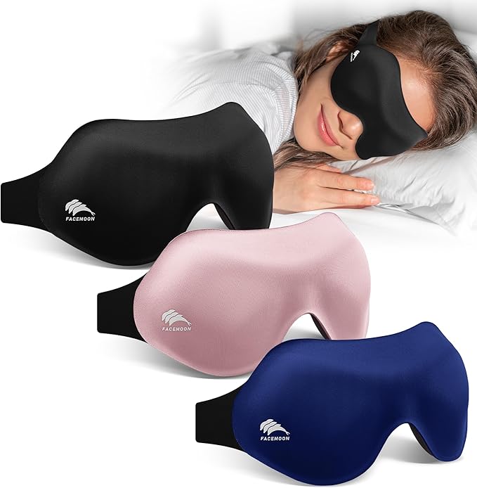 3 Pack 100% Blackout Sleep Mask for Women Men, 3D Eye Mask for Sleeping with Zero Eye Pressure, Side Sleeper Friendly Eye Cover, Night Shift Nurse Essentials for Daytime Sleep & College Dorm Naps