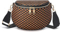Trendy Woven Checkered Crossbody Bum Bag for Women，PU Leather Checkered Purse Fanny Packs Belt Bag (Woven Bum Bag - Black-Brown)
