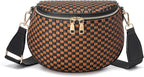 Trendy Woven Checkered Crossbody Bum Bag for Women，PU Leather Checkered Purse Fanny Packs Belt Bag (Woven Bum Bag - Black-Brown)